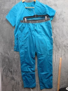 EON by Maevn Scrub Set Womens Large Blue V-Neck Top Drawstring Pants Stretch - Picture 1 of 19