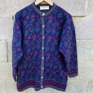 James Pringle Weavers Rainbow Paisley Cardigan Lambs Wool Metal Buttons Large - Picture 1 of 8