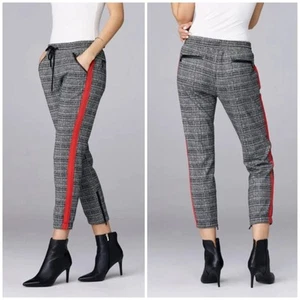 David Lerner Slim Track Jogger Vegan Details SIZE XS Black White Plaid Pants - Picture 1 of 13