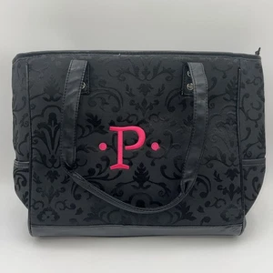 Thirty One Cindy Tote Black Parisian Jacquard Embroidered •P• - Picture 1 of 11