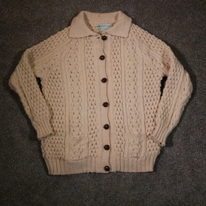 Vintage Malinmore Pullover Herren Large Creme Wolle Strickjacke Irland Zopfmuster 90er - Bild 1 von 14