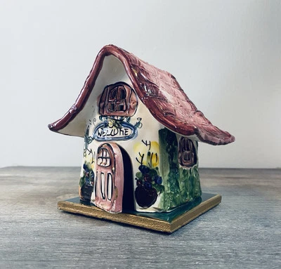 Blue Sky Corp 2001 Welcome House Tealight Candle Holder + Green & Gold Tray - Image 1 of 4