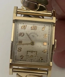 Vintage 1940’s Lord Elgin 670 14k Gold Filled Man 21J Angled Crystal RUNS Great! - Picture 1 of 7