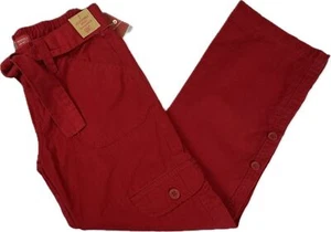 Faded Glory Girls Red Cargo Pants Size 7 Adjustable Waist Roll Tab Capri - Picture 1 of 10