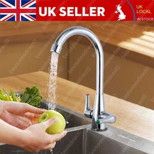 Modern Kitchen Sink Mixer Tap Monobloc Twin Lever Swan Neck Swivel Spout Taps - Picture 1 of 16