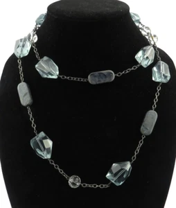Lia Sophia Long Faux Blue,Grey,clear Beaded Gunmetal Chain Necklace Elegant - Picture 1 of 23
