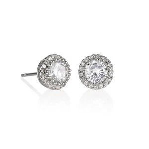 Silver Plated Halo Stud Earrings with Cubic Zirconia Stones Gift Boxed - Picture 1 of 1