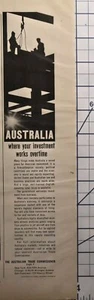 Anuncio impreso vintage 1961 del Comisionado de Comercio de Australia Investment Works horas extras - Imagen 1 de 4