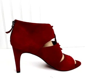 Franco Sarto Shawnee Size 11 M Dress Pump Lace-Up Red Suede Leather Stiletto - Picture 1 of 12