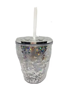 MODERN EXPRESSIONS White Glitter Double Walled Tumbler Cup With Lid Straw New FS - Picture 1 of 12