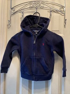 POLO RALPH LAUREN SZ 4/4T NAVY BLUE FULL ZIP HOODED SWEATSHIRT - Picture 1 of 12