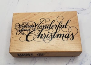 PSX Rubber Stamp Wishing You A Wonderful Christmas Phrase Script Flourish - Picture 1 of 7