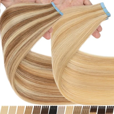 Cinta LIQUIDACIÓN en extensión de cabello humano Remy real resaltar trama de piel gruesa 40 piezas Foto 1 de 4