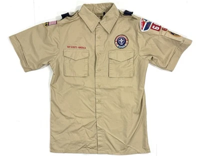 Boy Scouts Of America BSA Adult Uniform Shirt Size Small Khaki Sewn Patches - Image 1 of 4
