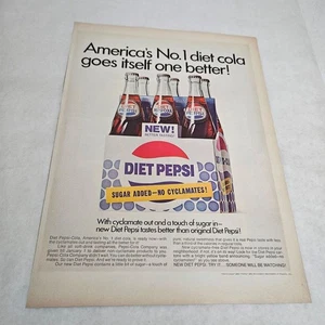 Diet Pepsi-Cola 6-pack carton No Cyclamates Sugar Added Vintage Print Ad 1969 - Picture 1 of 1