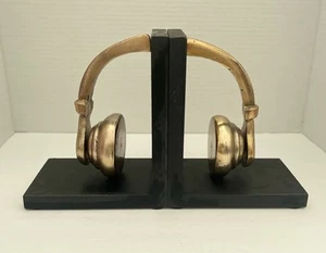 Unique Fabulous Wooden Book Ends Realistic Gold Headphones SALE! - Picture 1 of 5