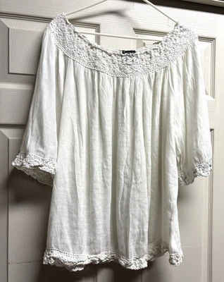 Top New Directions Off White con ribete de ganchillo talla 3X Plus para mujer Foto 1 de 3