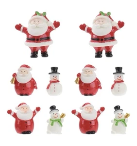 10Pcs Christmas Resin Miniature Figurine Set Decorations - Santa And Snowmen - Picture 1 of 6