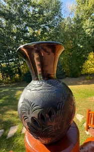 Vaso ceramica messicana inciso nero 7" Oaxaca decorazione arte popolare - Foto 1 di 4