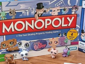 Monopoly Littlest Pet Shop 2008 Hasbro w/ All 4 Pets LPS Dachshund Complete Game - Picture 1 of 8