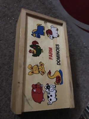 FARM ANIMAL DOMINOES IN WOODEN BOX Used - Image 1 of 4