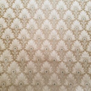 VTG Upholstery Fabric Tan Champagne  Gold Tone Teal Damask Textured By The Yard