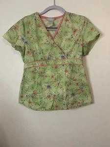 SB Scrubs Scrub Top Medical Uniform Small Floral Aloe Wrap Neck - Picture 1 of 8