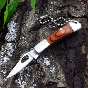 COLTELLO DA TASCA PIEGHEVOLE | Mini 2" Piccolo Portachiavi Manico in Legno Trasporto Quotidiano - Foto 1 di 12
