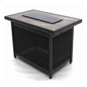 Four Seasons Courtyard Wilmette Firepit Woven Wicker with Grouted Stone Top - Picture 1 of 6