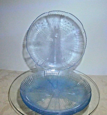 Libbey Harmony Blue Blown Glass 9" Luncheon Plates (4) Vintage - MAKE OFFER! - Image 1 of 4