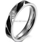 Stainless Steel Black Enamel W Cubic Zirconia Promise Ring Couples Wedding Band
