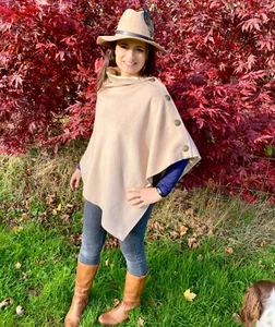 782. Poncho de capa de tweed de camello suave hecha a mano - Imagen 1 de 10