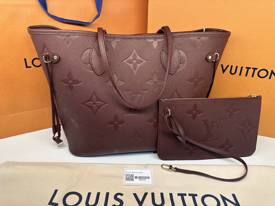 Louis Vuitton Neverfull MM Monogram Empreinte Leather Tote Bag for Women - Wine