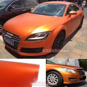 Orange Flexible Entire Car Auto Wrap Satin Chrome Metallic Vinyl Trim Sticker AB - Picture 1 of 7