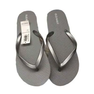 * GIRLS * OLD NAVY * SILVER FLIP FLOPS * SIZE 1-2 SANDALS * - Picture 1 of 1