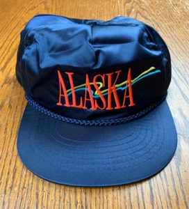 De Colección Años 90 Alaska Satén Snackback Roper Sombrero Azul Marino OSFA - Imagen 1 de 6