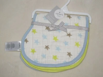 Carters 2 paños de eructo de 4 capas de muselina de algodón azul lima verde tostado estrella lunares Foto 1 de 2