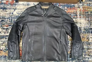 Vtg Wilsons Leather Black Cafe Racer Padded Moto Jacket Mens L Pelle Studio - Picture 1 of 15