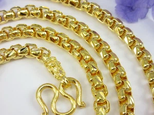 NICE! DIAMOND-CUT BOX LINK CHAIN 24" 5mm BAHT THAI NECKLACE 22K 24K Gold GP GT1 - Picture 1 of 7