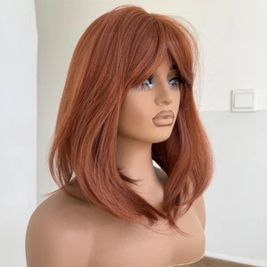 Cosplay Party Wigs With Fringe Copper Red Heat Resistant Hair Short Straight - Picture 1 of 8