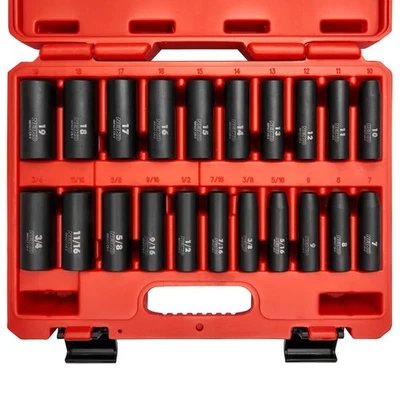 02431A 3/8” Drive SAE and Metric Deep Impact Socket Set | 21 Pieces | SAE 5/1... - Image 1 of 3