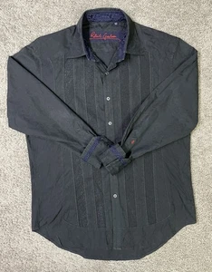 Robert Graham Shirt Men's M Blk Embroidered Long Sleeve Button Flip Cuff Spread - Picture 1 of 10