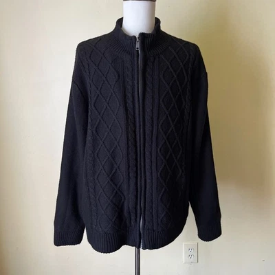 Cárdigan Suéter Oscar de la Renta XXL Negro Tejido con Cable Cremallera Completa Forrado de Vellón Foto 1 de 4