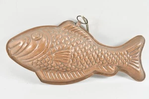 N56L07- Kupfer Backform als Fisch getrieben und verzinnt mit Aufhängung 19.Jh - Bild 1 von 12