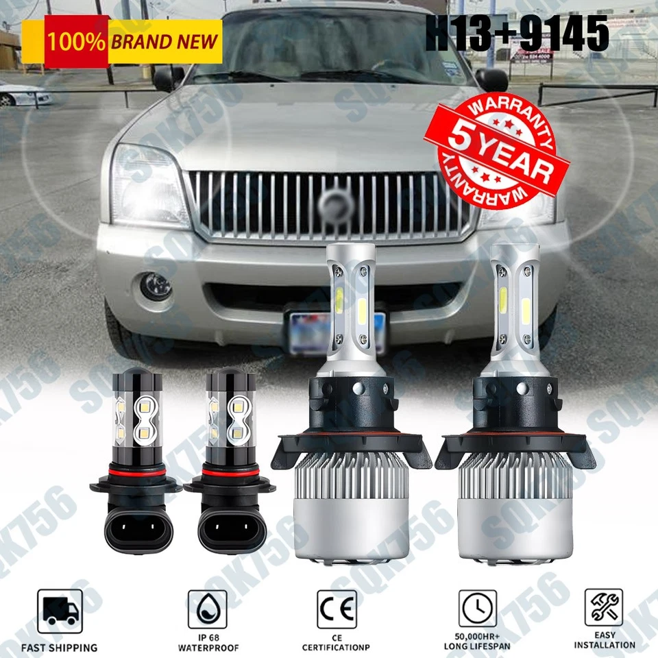 Combo 4x faros LED altos/bajos para Mercury Mountaineer 2007-2010 + bombillas antiniebla Foto 1 de 4