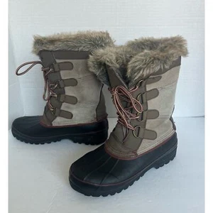 KHOMBU North Star Snow Waterproof Winter Faux Fur Brown Black Mid Calf Boots 9 - Picture 1 of 13