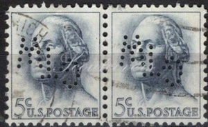 Perfins USA 1965, Sc1283 2x 5c Washington. Used GTW - Picture 1 of 3