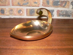 Vintage Emerald Glo by National Silver Co. Almond Shaped Brass Dish L847 - Picture 1 of 8