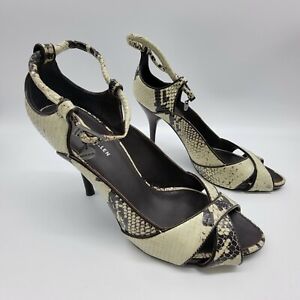 Designer Karen Millen England Heels Shoes Size 38 7.5 Snakeskin Animal Print 