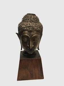 Ayutthaya bronze Buddha. Thailand. Ca. 19. Wood base Lacking element top 4 in - Picture 1 of 7